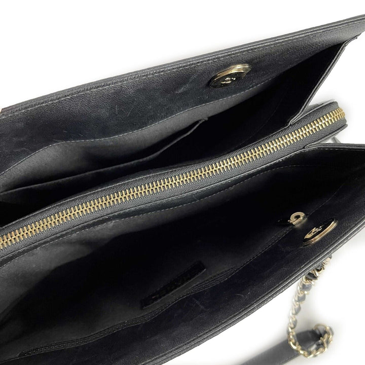 Chanel - Mademoiselle Large Shopping Tote -Black Leather CC Chevron Shoulder Bag
