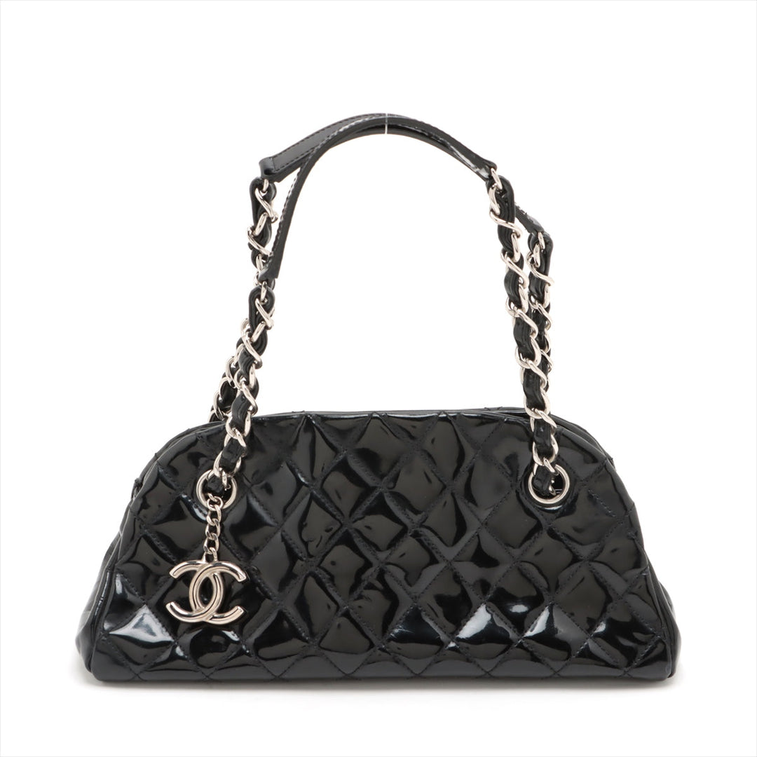 Top Quality Chanel Mademoiselle Patent Leather Chain Shoulder Bag Black Silver G  14th