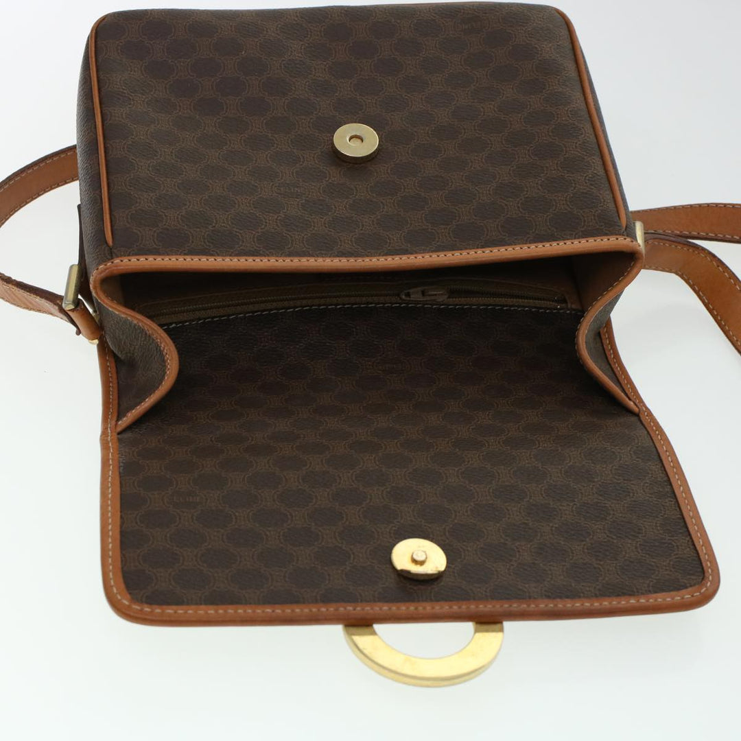 Celine Macadam Canvas Shoulder Bag PVC Leather Brown  42446