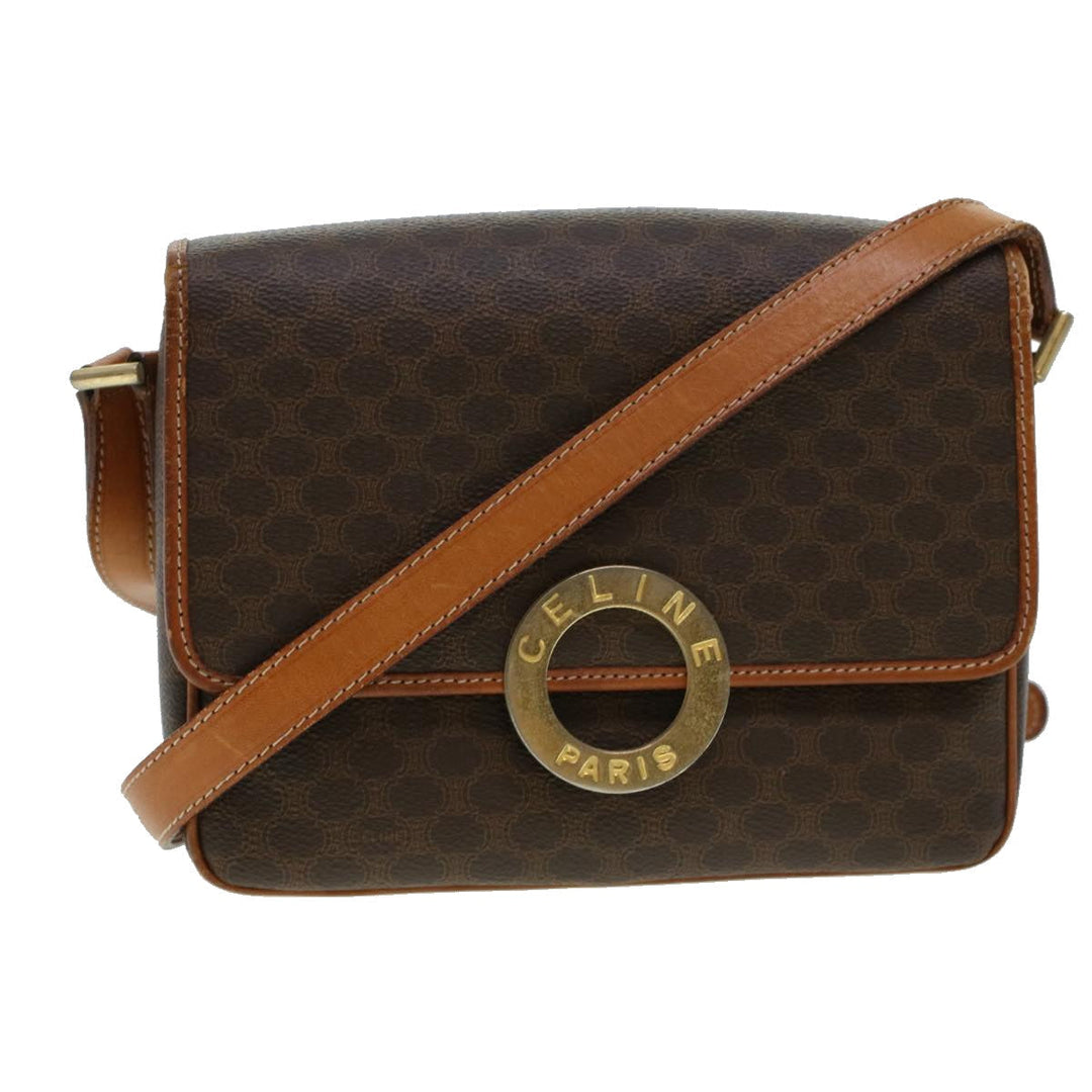 Celine Macadam Canvas Shoulder Bag PVC Leather Brown  42446