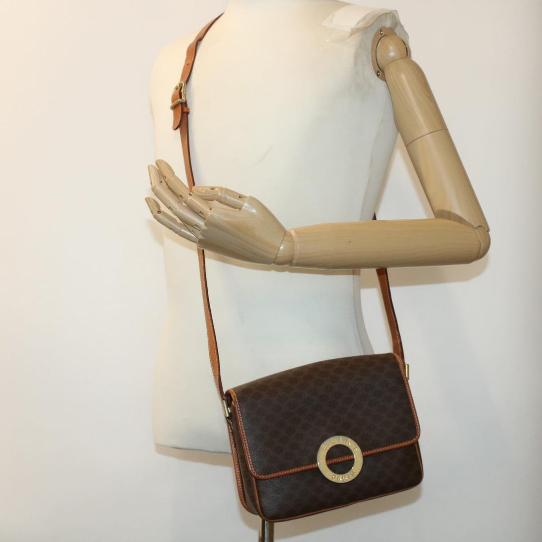 Celine Macadam Canvas Shoulder Bag PVC Leather Brown  42446