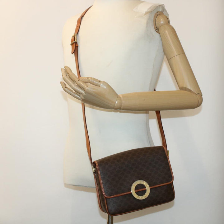 Celine Macadam Canvas Shoulder Bag PVC Leather Brown  42446