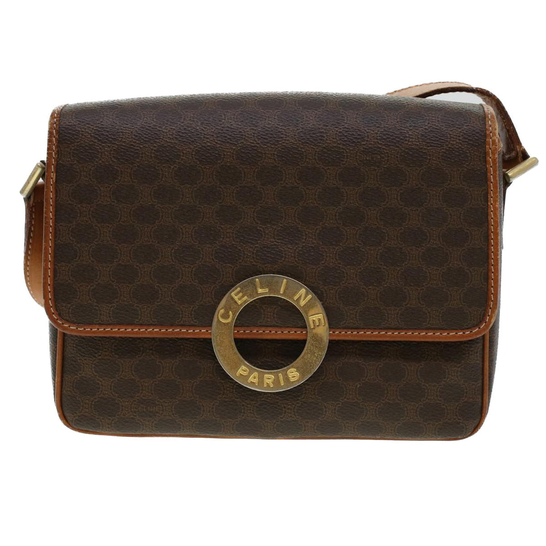 Celine Macadam Canvas Shoulder Bag PVC Leather Brown  42446