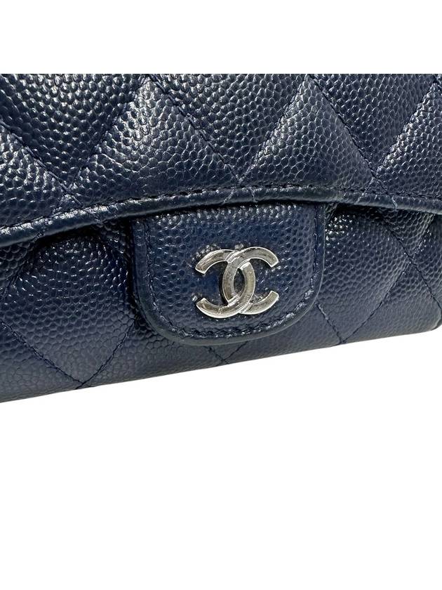 A80799 Navy caviar skin silver snap card holder business wallet Chanel
