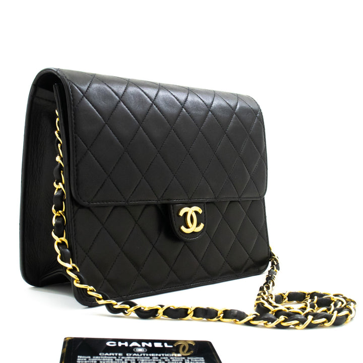 Chanel Small Chain Shoulder Bag Clutch Black Quilted New Lambskin