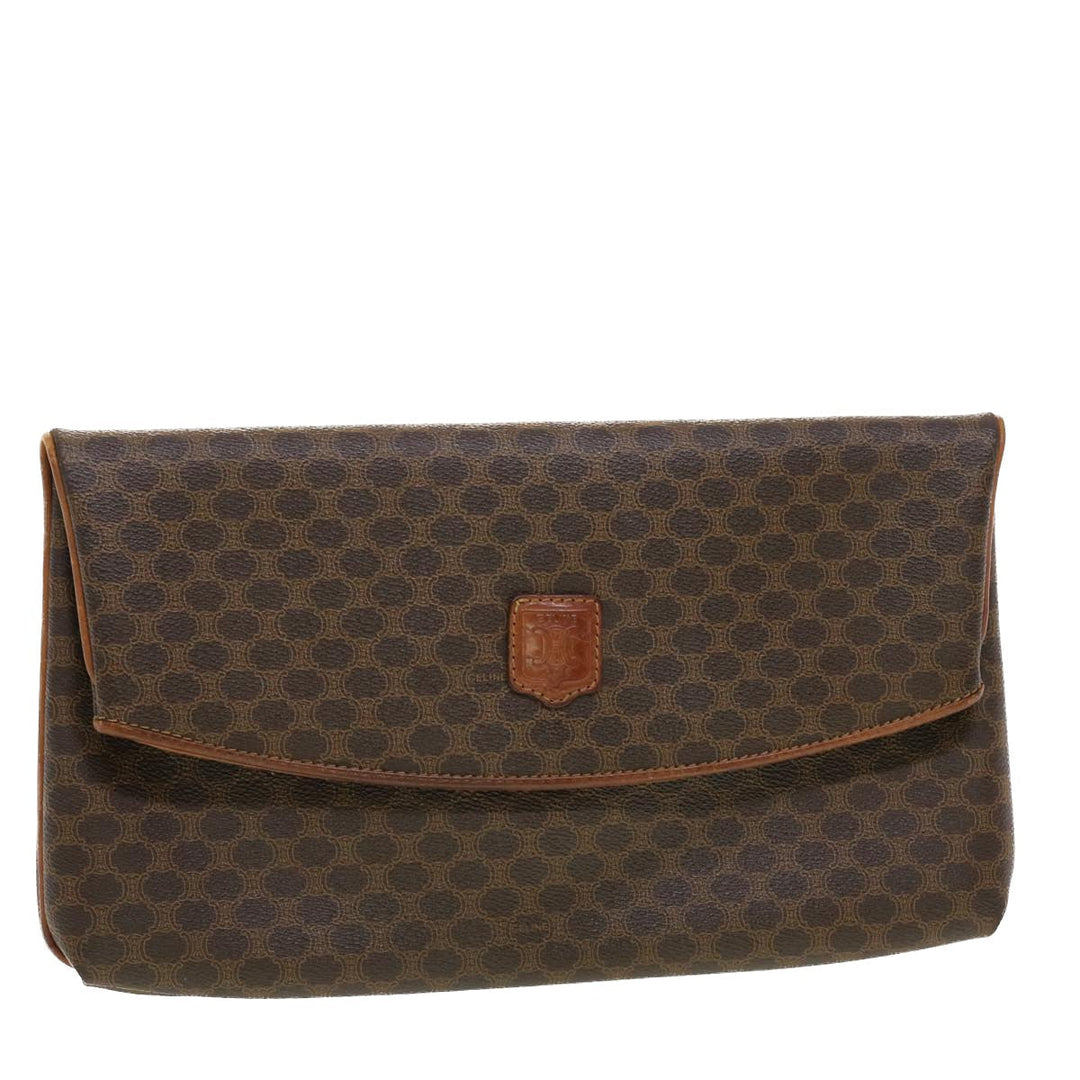 Celine Macadam Canvas Clutch Bag PVC Leather Brown  42837