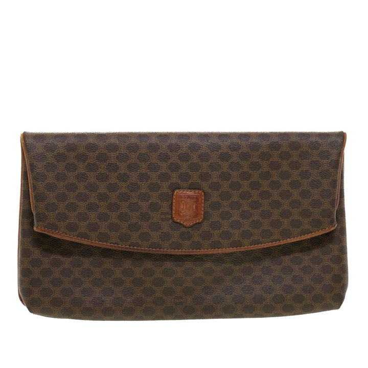 Celine Macadam Canvas Clutch Bag PVC Leather Brown  42837