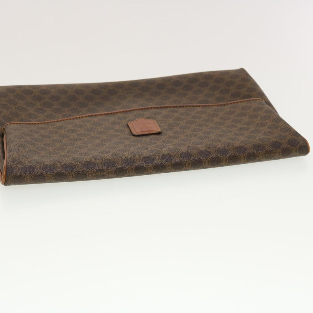 Celine Macadam Canvas Clutch Bag PVC Leather Brown  42837