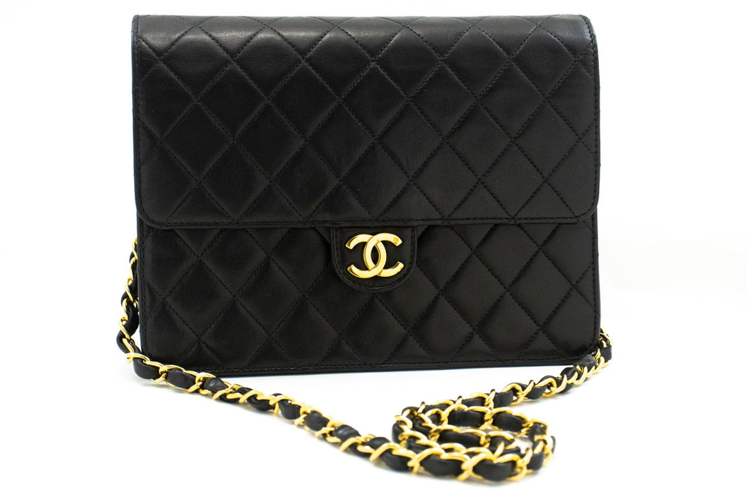 Chanel Small Chain Shoulder Bag Clutch Black Quilted New Lambskin