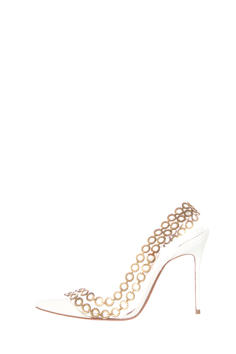 Christian Louboutin White and Gold Pumps SZ 36.5