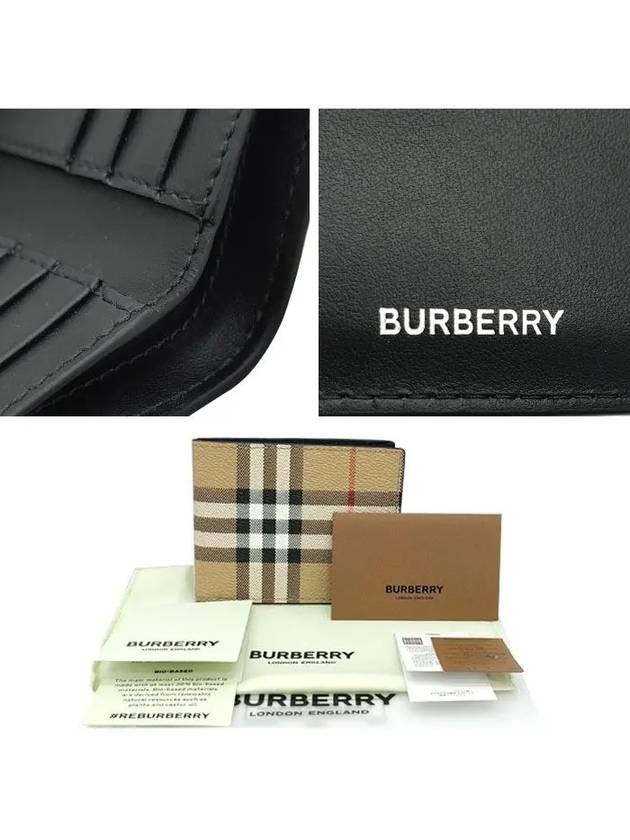Burberry Check Slim Bifold Leather Half Wallet Beige