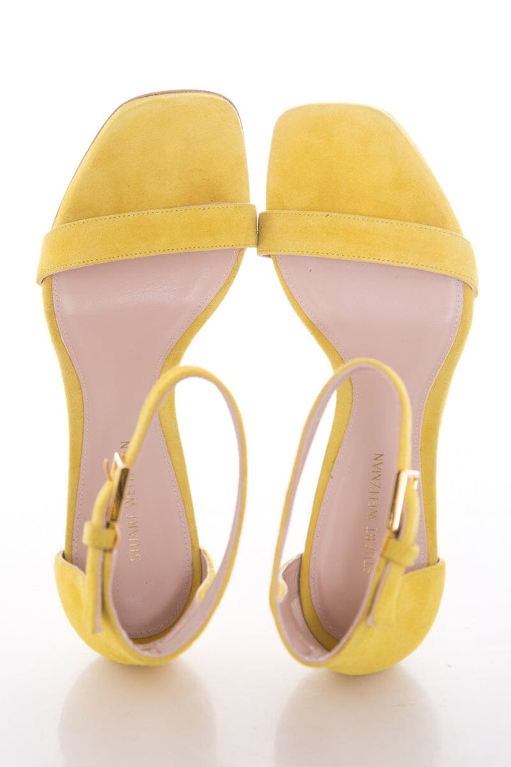 Stuart Weitzman Yellow Square Toe Suede Heels SZ 6