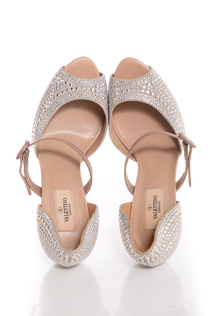 Valentino Silver Rhinestone Peeptoe Heels SZ 40