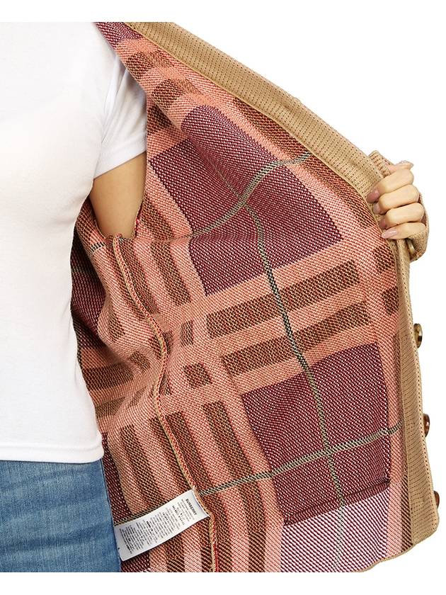 Burberry V-Neck Checked Technical Cotton Cardigan Archive Beige