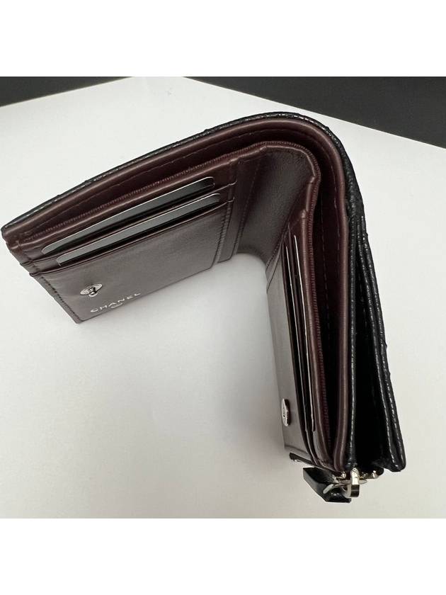 Calfskin Plain Folding Wallet Logo Folding Wallets Black Chanel