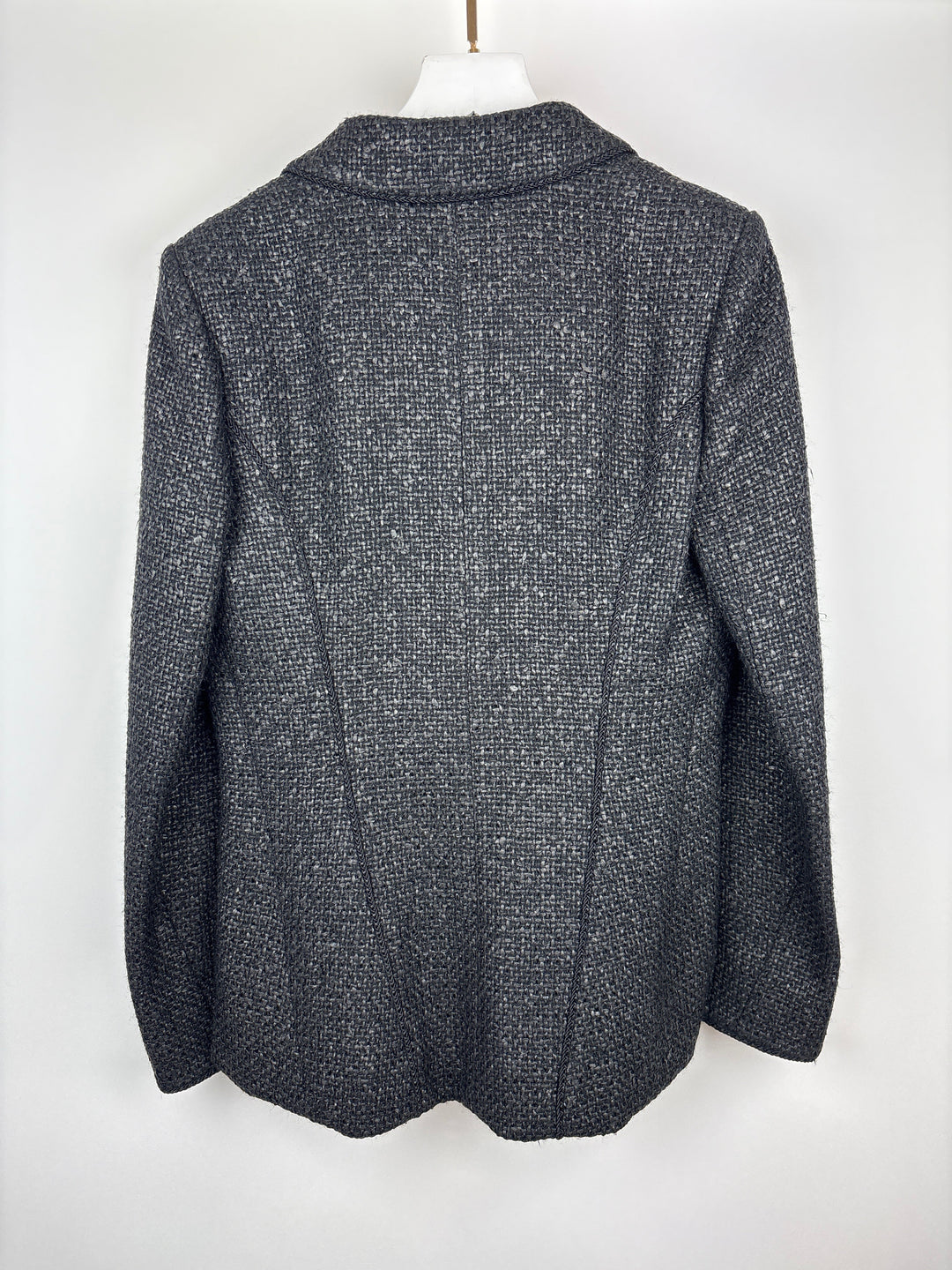 Top Quality Chanel Black Coated Tweed Curved Hem Jacket with Silver CC Button Detail FR 36 (UK 8)