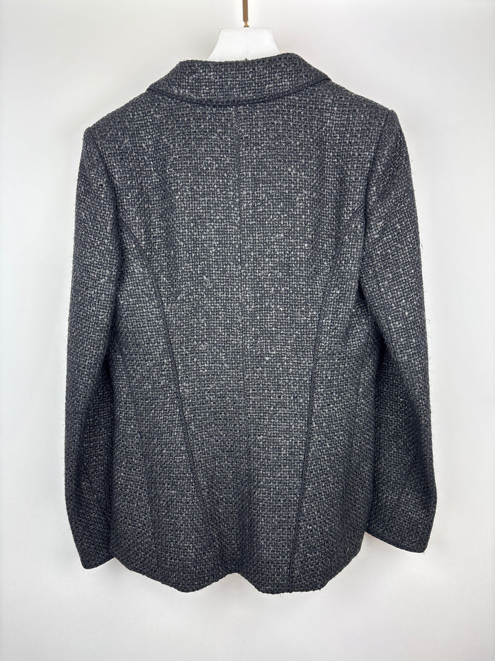Top Quality Chanel Black Coated Tweed Curved Hem Jacket with Silver CC Button Detail FR 36 (UK 8)