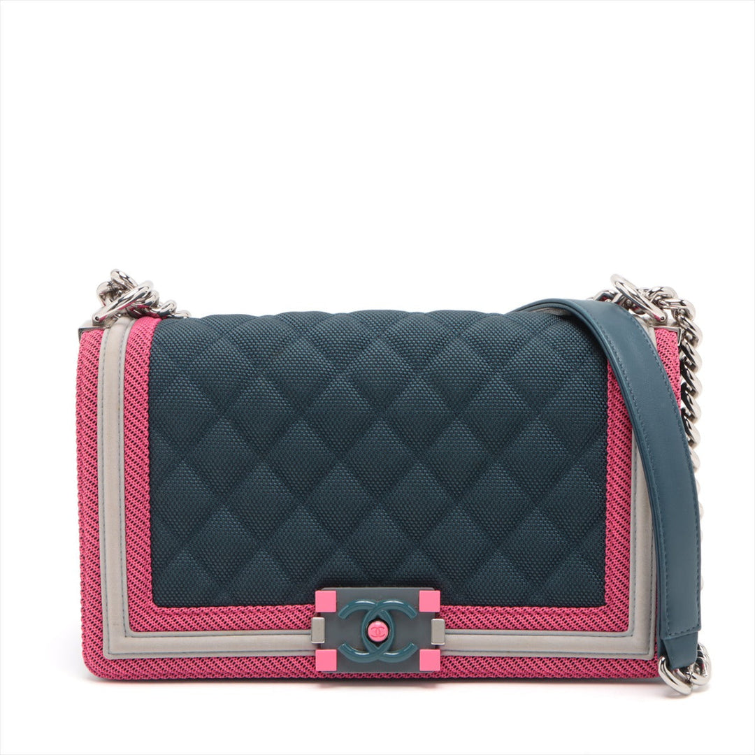 Top Quality Chanel Boy Chain Shoulder Bag in Nylon Navy Pink