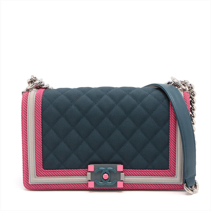 Top Quality Chanel Boy Chain Shoulder Bag in Nylon Navy Pink
