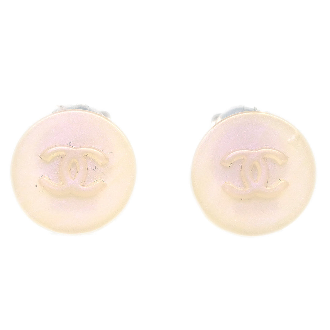 Top Quality Chanel Button Earrings White Clip-On 00C