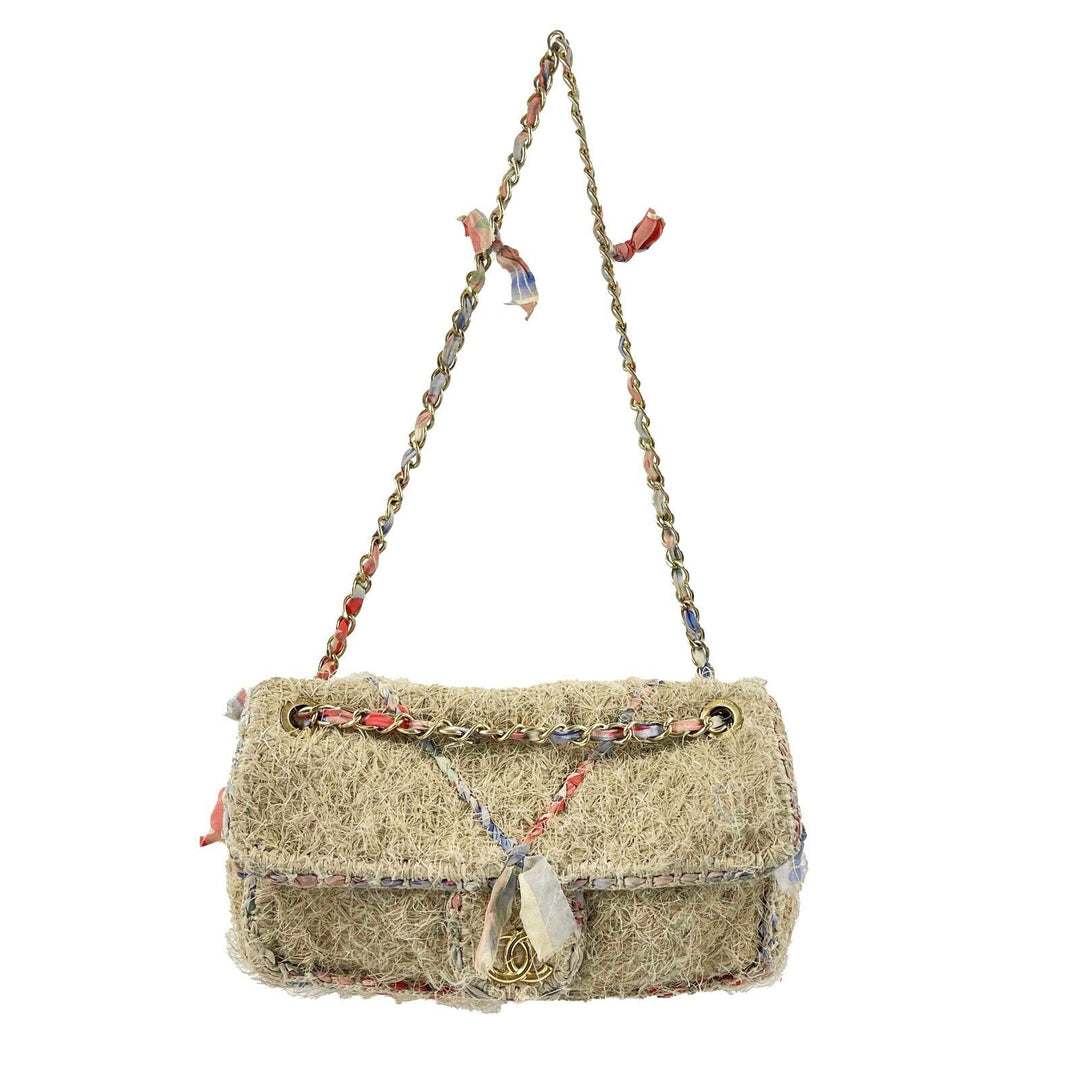 Chanel - Quilted Stitched Tan Raffia / Straw CC Country New Shoulder Bag