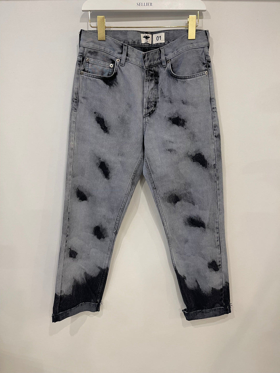 Christian Top quality Dior 01 Grey and Black Straight Leg Tie-Dye Jeans Size FR 34 (UK 6)