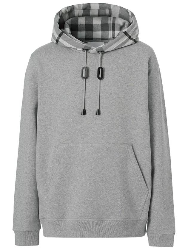 Burberry Check Panel Cotton Hoodie Grey