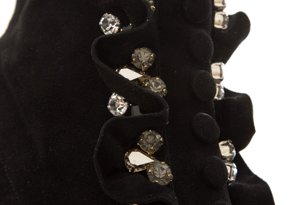 Gedebe Black & Crystal Ruffle Detail Boots SZ 39