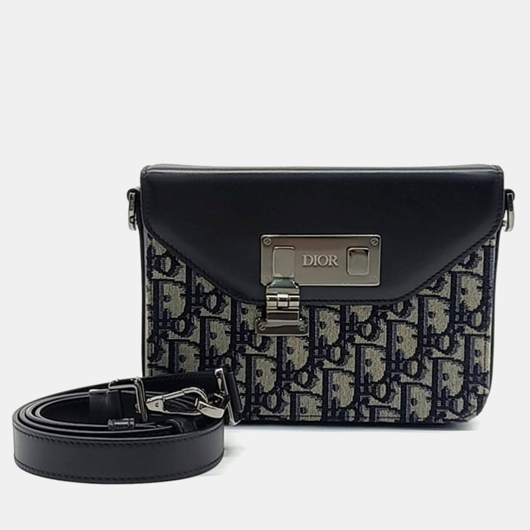 Top quality Dior Black/Navy Blue Oblique Canvas Messenger Bag