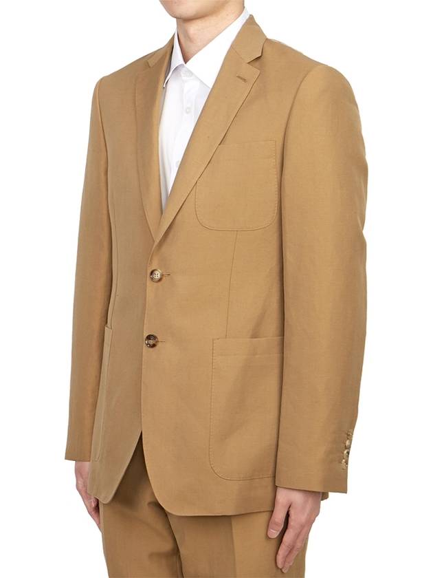 Burberry Slim Fit Unstructured Wool Linen Blend Single Breasted Jacket Camel