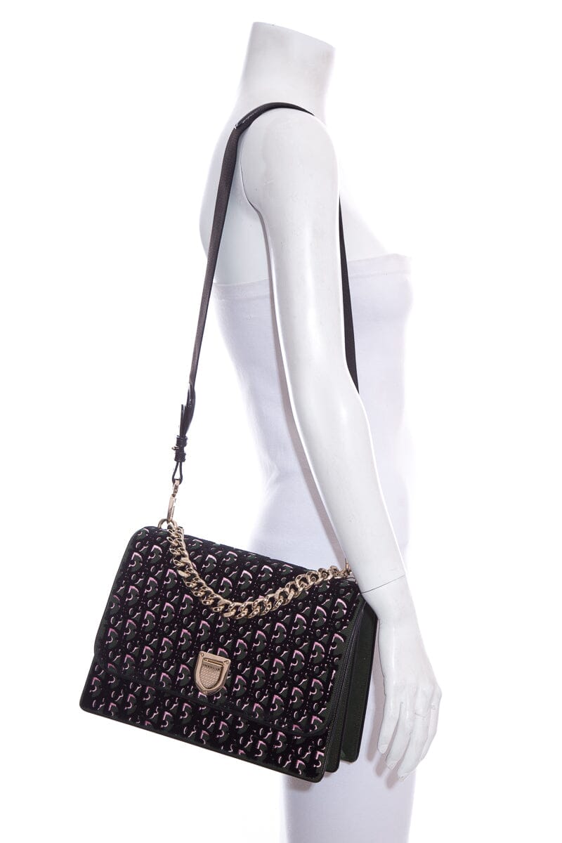Top quality Diorama Green & Pink Velvet Oblique Handbag
