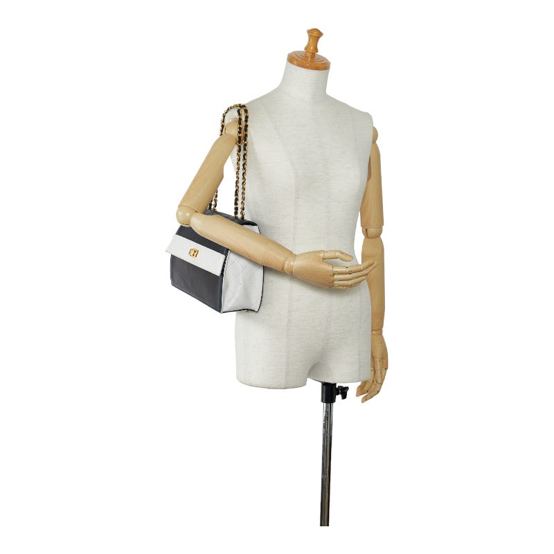 Top Quality Chanel Vintage Matrasse Chain Shoulder Bag Navy White Lambskin