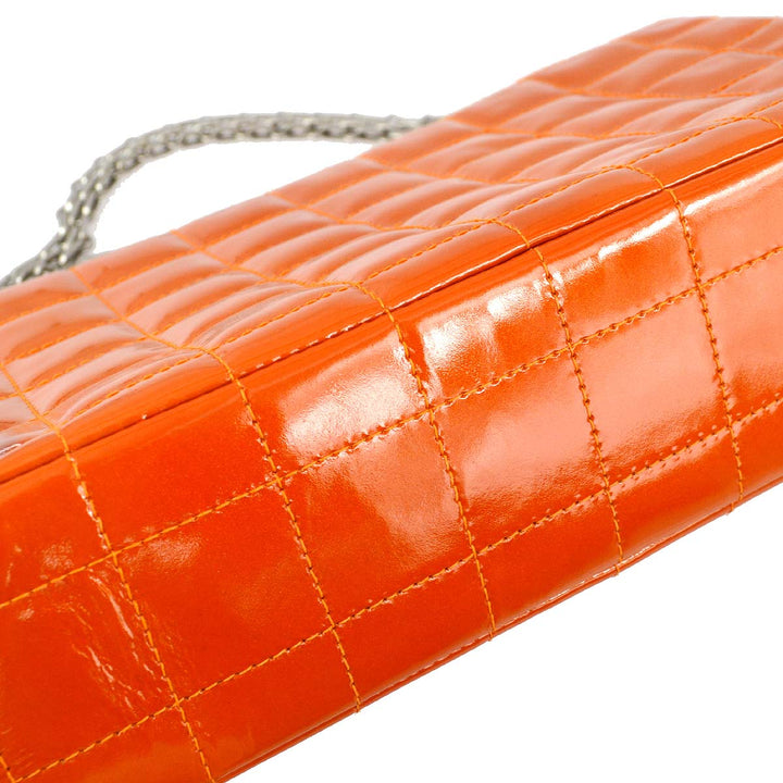Top Quality Chanel 2000-2001 Orange Patent leather Mademoiselle Lock Straight Flap Shoulder Bag