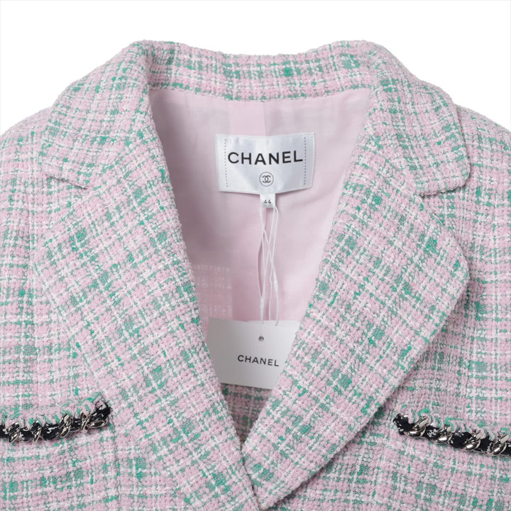 Top Quality Chanel Coconut Button 21S CottonPolyester Jacket 44  Pink√óGreen P70531 Twid Chaintree