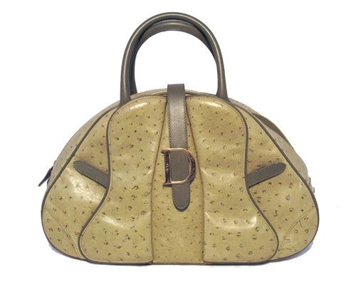 Christian Top quality Dior Green Ostrich Leather Handbag