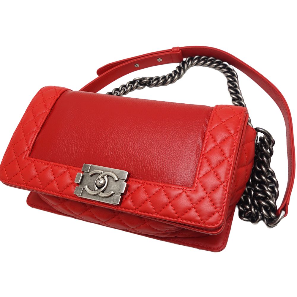 Top Quality Chanel Boy Chain Shoulder Bag Red Lambskin