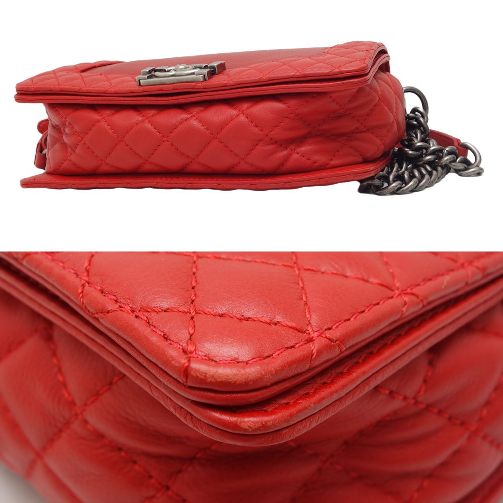 Top Quality Chanel Boy Chain Shoulder Bag Red Lambskin