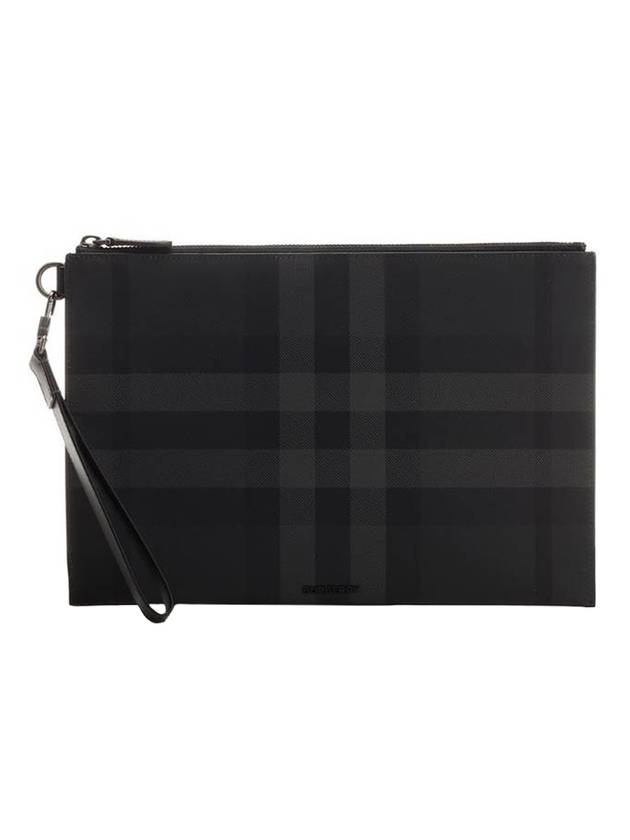 Burberry Check Large Zip Pouch Clutch Bag Charcoal