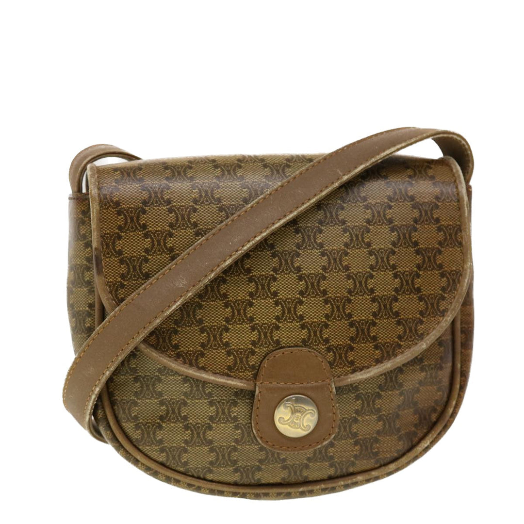Celine Macadam Canvas Shoulder Bag PVC Leather Beige  45076
