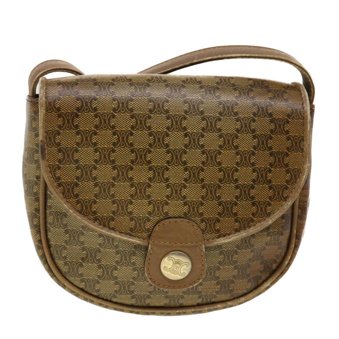 Celine Macadam Canvas Shoulder Bag PVC Leather Beige  45076