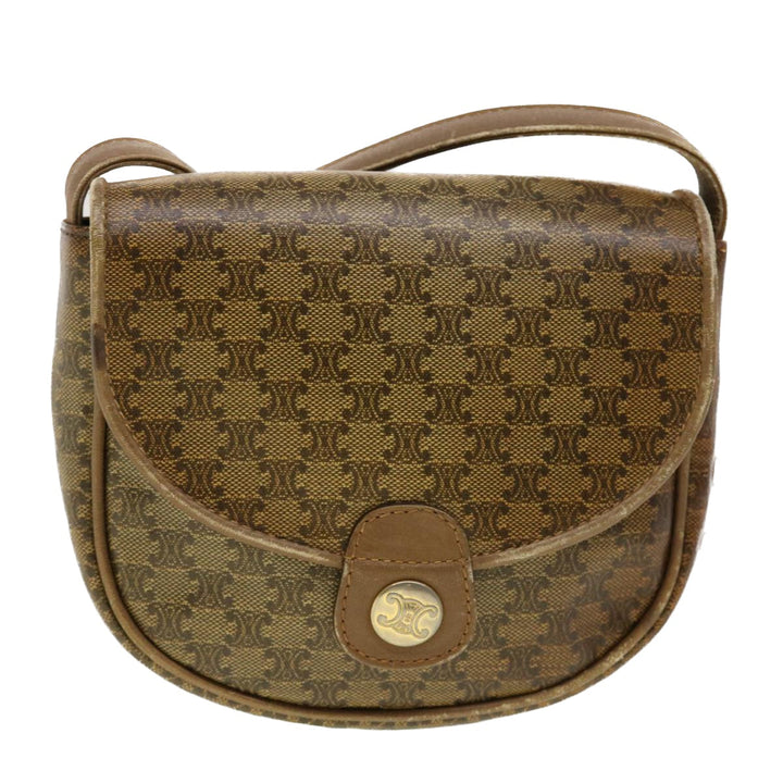 Celine Macadam Canvas Shoulder Bag PVC Leather Beige  45076