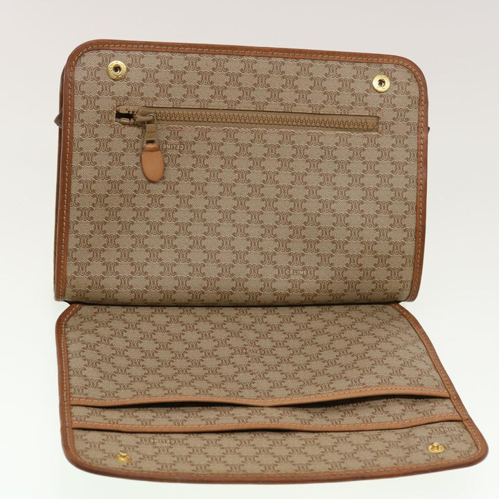 Celine Macadam Canvas Clutch Bag PVC Leather Beige Auth 45077