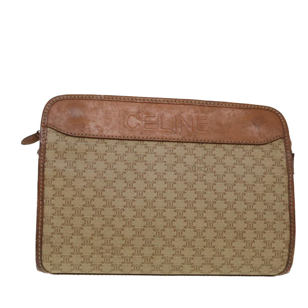 Celine Macadam Canvas Clutch Bag PVC Leather Beige Auth 45077