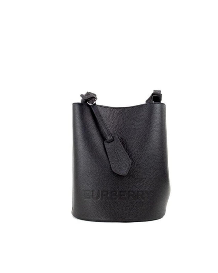 Burberry Black Pebbled Leather Bucket Crossbody Handbag
