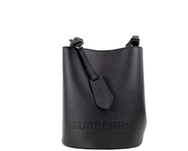 Burberry Black Pebbled Leather Bucket Crossbody Handbag