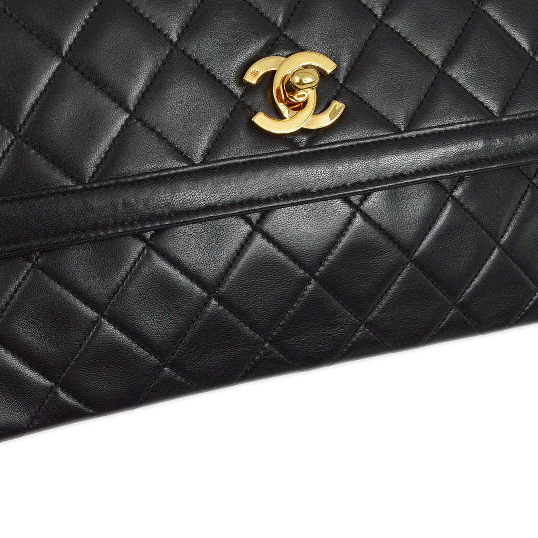 Top Quality Chanel Black Lambskin Straight Flap Shoulder Bag