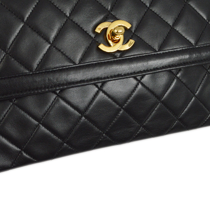 Top Quality Chanel Black Lambskin Straight Flap Shoulder Bag