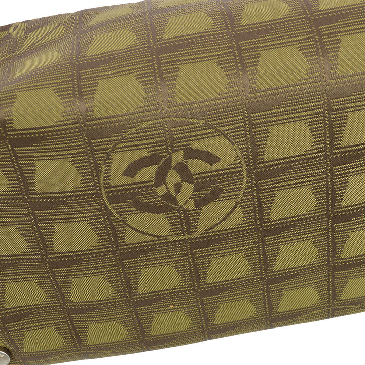 Top Quality Chanel 2001-2003 Green Brown Jacquard Nylon New Travel Line Handbag