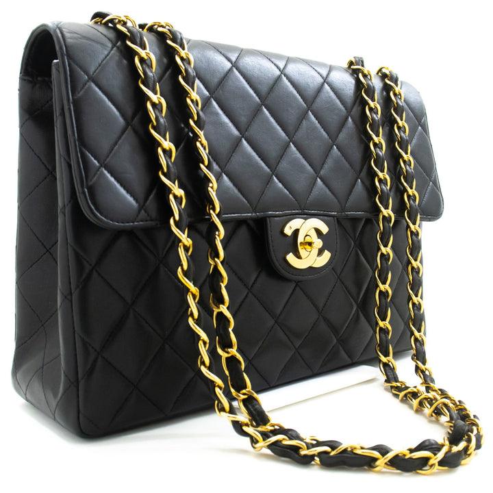 Top Quality Chanel Classic Large 11" Chain Shoulder Bag New Black Lambskin