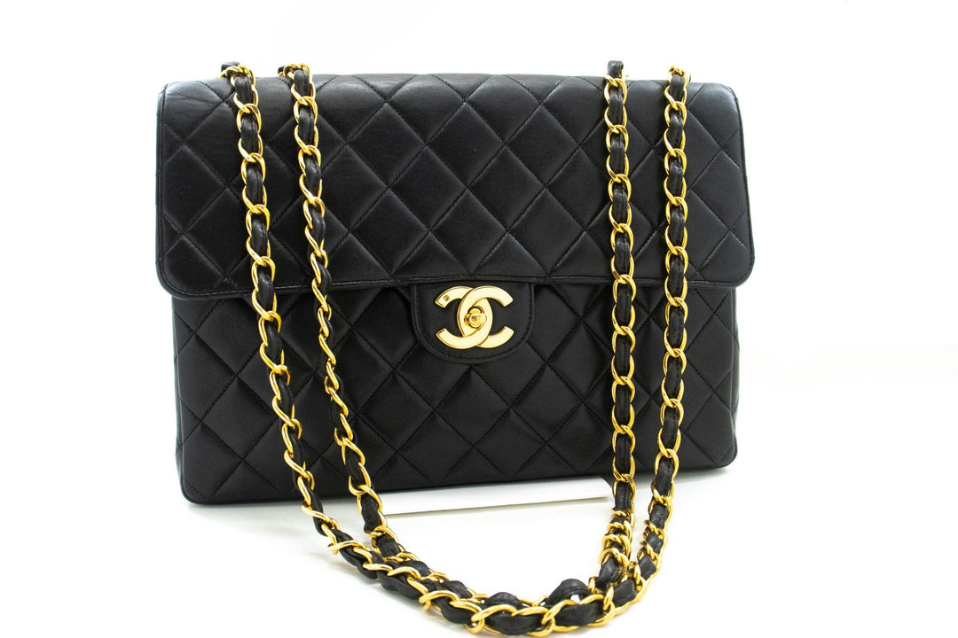 Top Quality Chanel Classic Large 11" Chain Shoulder Bag New Black Lambskin